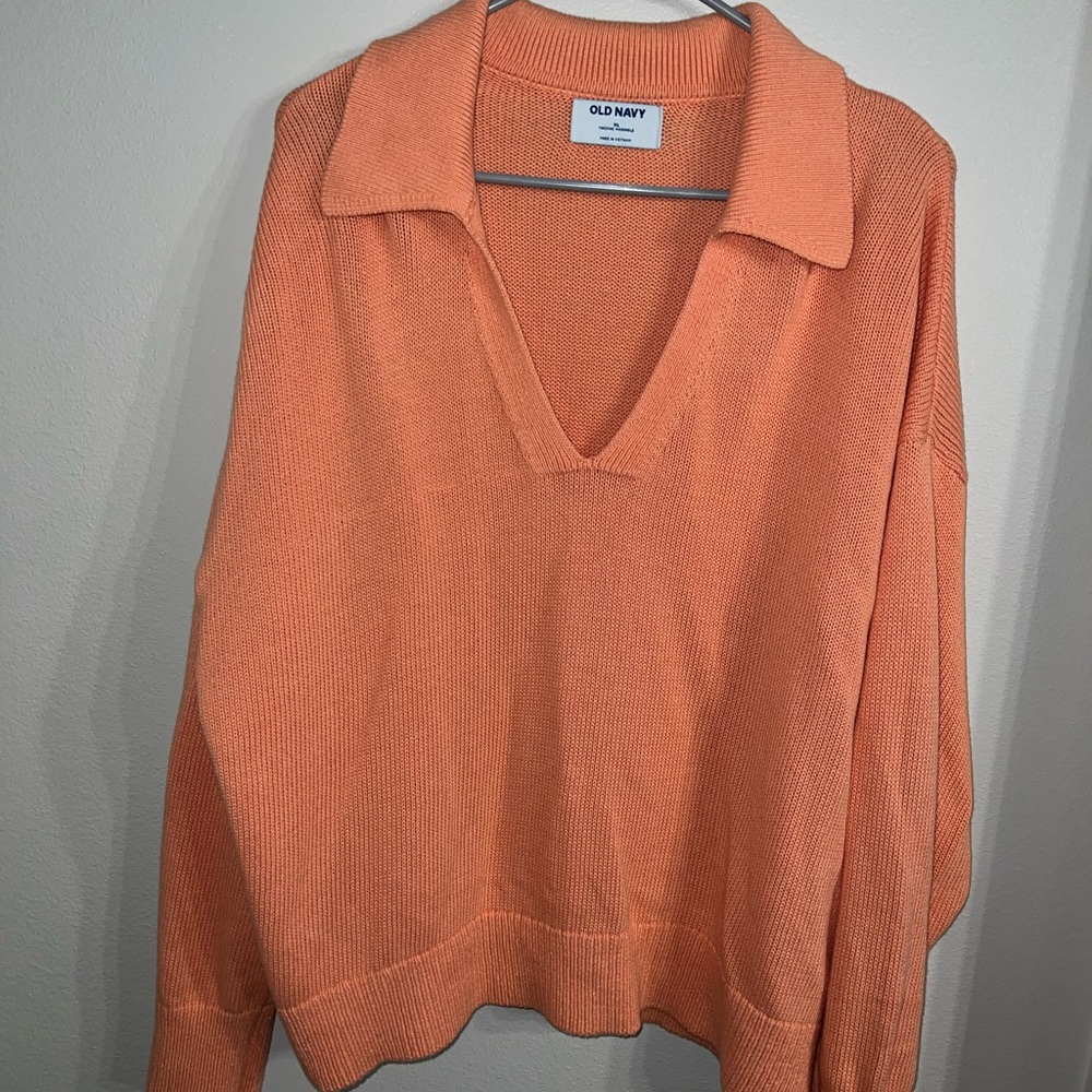 Old Navy Women's V-Neck Sweater in Warm Orange